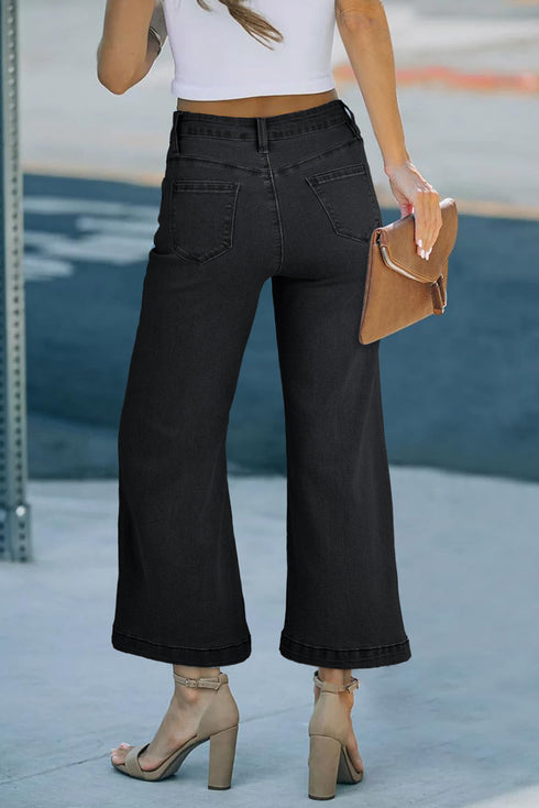 High Waisted Center Seam Wide Leg Cropped Denim Jeans